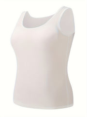 Solid Tank Top for Women Round Neck High Stretch Casual Loungewear