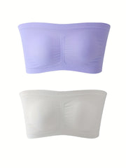 2pcs Seamless Strapless Bandeau Bras Soft Stretch Lingerie & Underwear