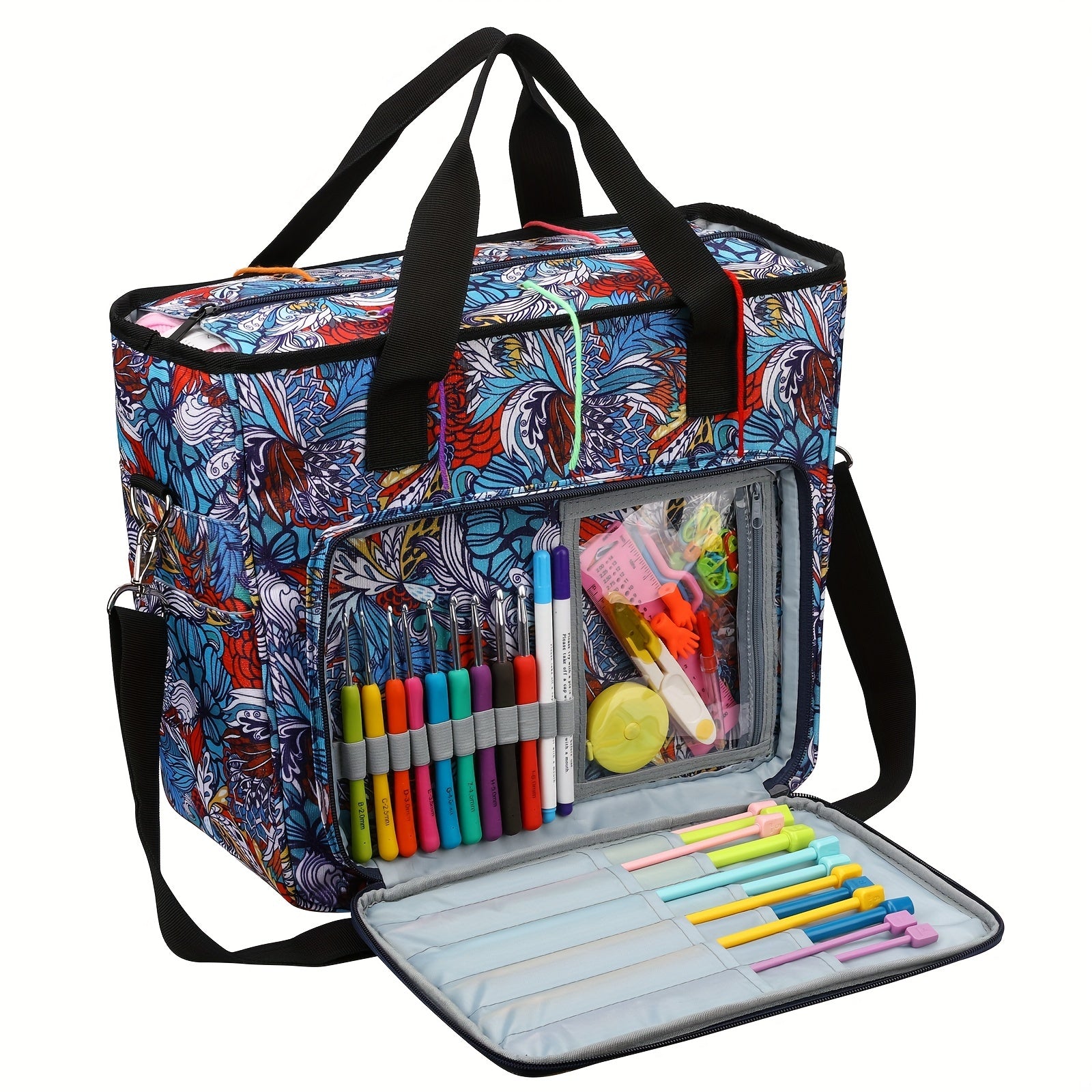 Portable Knitting Tote Bag for Yarn, Needles, Hooks - Large Capacity Crochet Bag