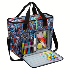 Portable Knitting Tote Bag for Yarn, Needles, Hooks - Large Capacity Crochet Bag