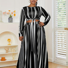 Striped Knot Front Crop Top & Maxi Skirt Set