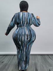 Long Sleeve Bodycon Dress with Belted Print