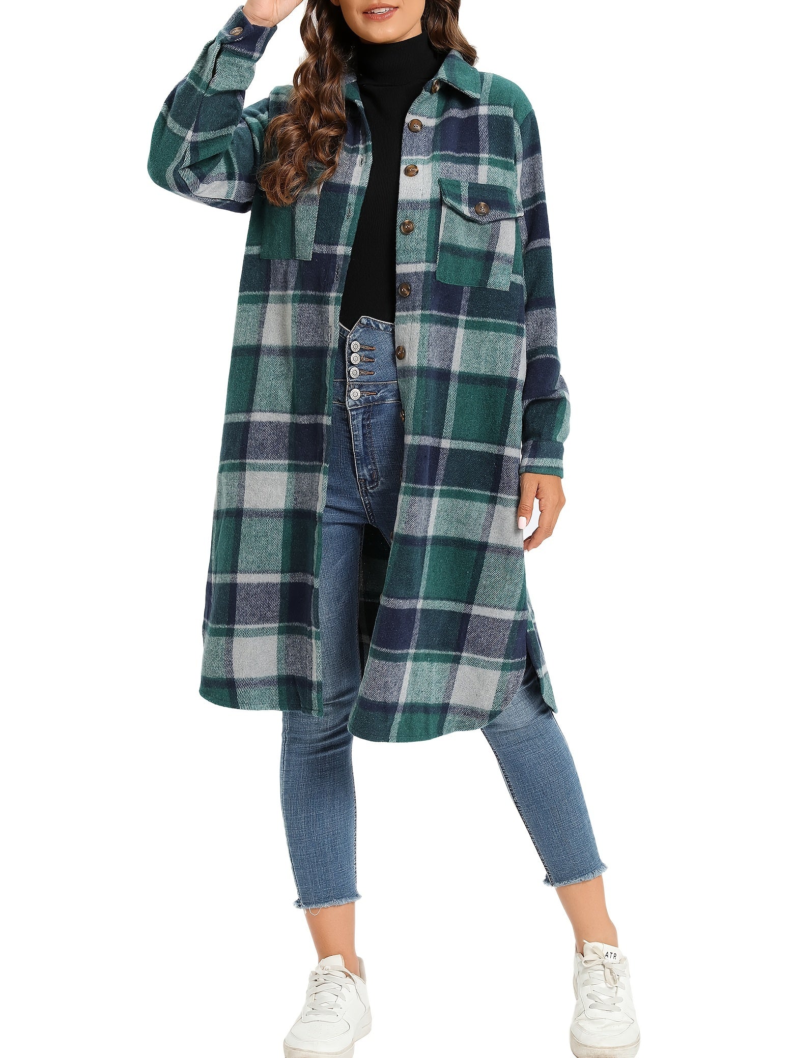 Plaid Button Front Jacket Long Sleeve Spring/Fall Women's Clothing