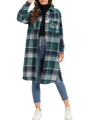 Plaid Button Front Jacket Long Sleeve Spring/Fall Women's Clothing