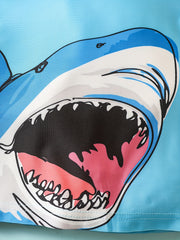 Boys Shark Print Swimsuit Set Short Sleeve Shirt & Swim Trunks