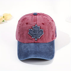 Vintage Maple Leaf Baseball Cap Embroidery Patch Distressed Sun Hat