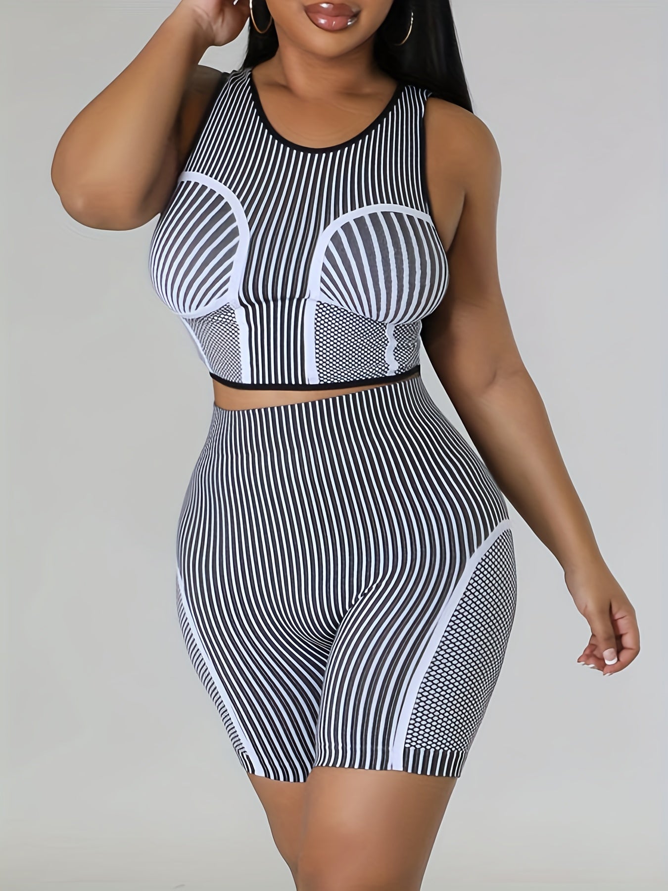 Striped Tank Top & High Waist Shorts Set