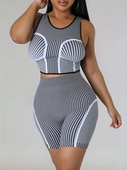 Striped Tank Top & High Waist Shorts Set