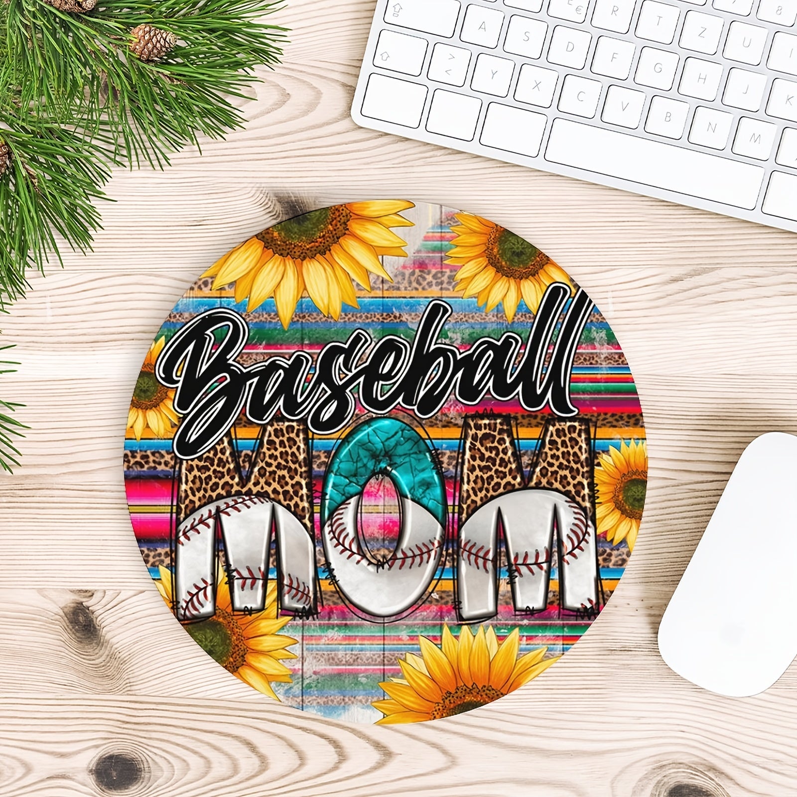 Baseball Mom Round Mouse Pad Non Slip Rubber Base Small Size 7.87x7.87x0.1 Inch