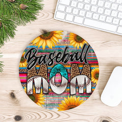 Baseball Mom Round Mouse Pad Non Slip Rubber Base Small Size 7.87x7.87x0.1 Inch
