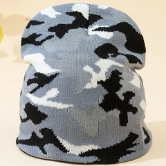 Y2K Gothic Camouflage Jacquard Wool Acrylic Knitted Hat Women Beanie