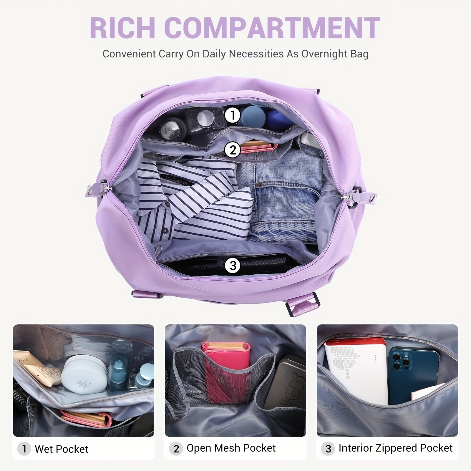 Portable Sports Travel Bag With Small Wash Bag Large Capacity Handbag