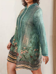 Boho Dress Women's Floral Print Hooded Sweater Dress