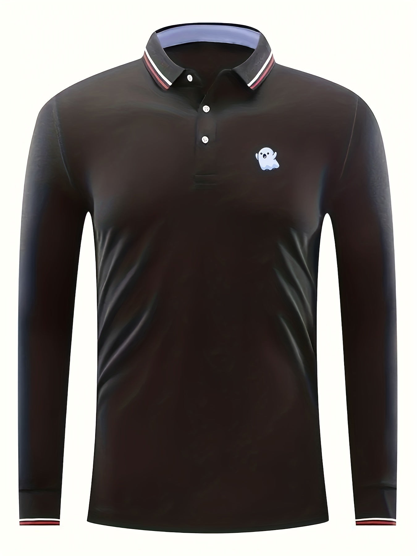 Halloween Cartoon Ghost Print Men's Long Sleeve Polo Shirt