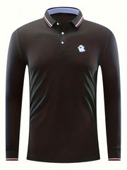 Halloween Cartoon Ghost Print Men's Long Sleeve Polo Shirt