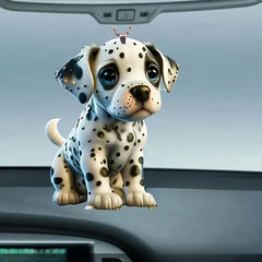 Mini Naughty Spotted Puppy Car Rearview Mirror Decoration