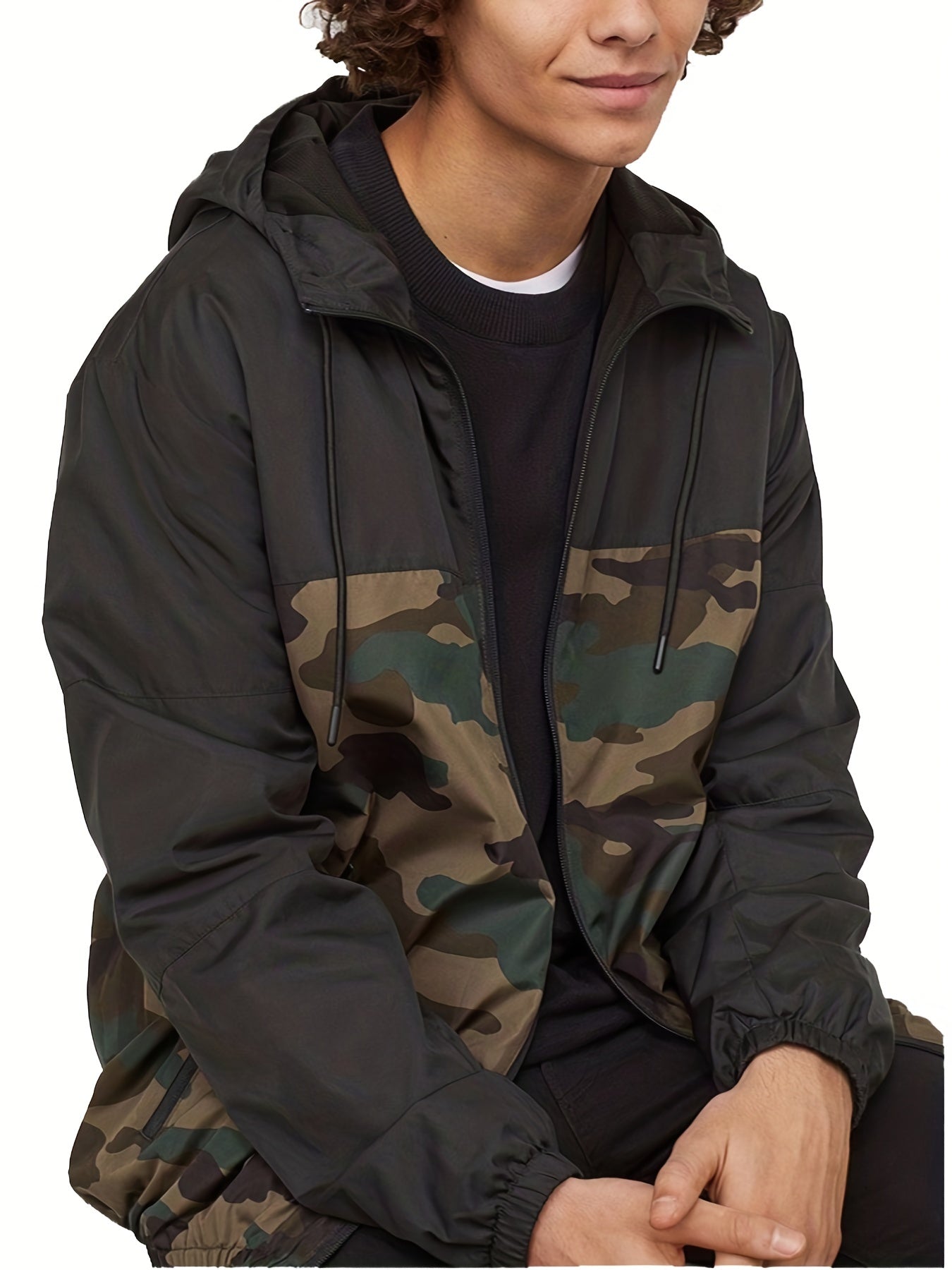 Camouflage Hooded Jackets Men's Casual Loose Fit Zip Up Jackets