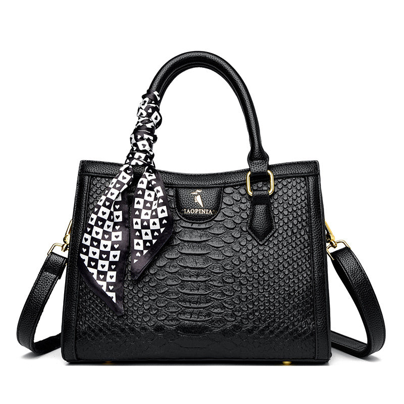 Crocodile Pattern Tote Bag Large Capacity Satchel Purse Scarf Decor Shoulder Bag