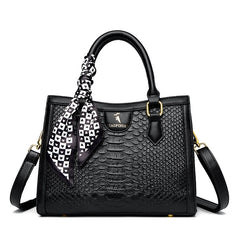 Crocodile Pattern Tote Bag Large Capacity Satchel Purse Scarf Decor Shoulder Bag