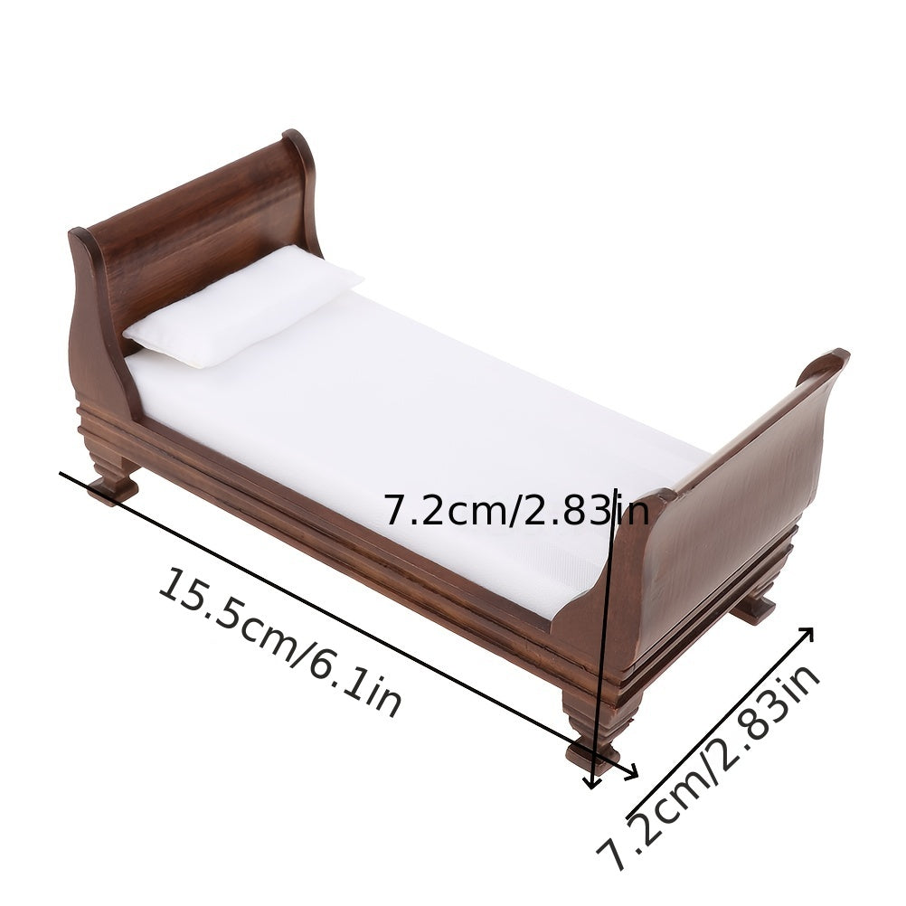 Wooden Single Bed Dollhouse Furniture Decor Toy