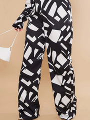 Women's Plus Geometric Print Button Up Top & Pants Set