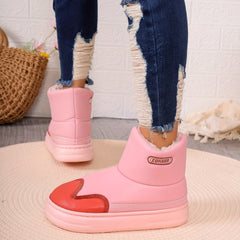 Pink Plus Fleece Warm Snow Boots Non slip Medium Tube Snow Boots