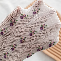 5 Pairs Floral Ankle Socks with Lace Trim Low Cut Stockin
