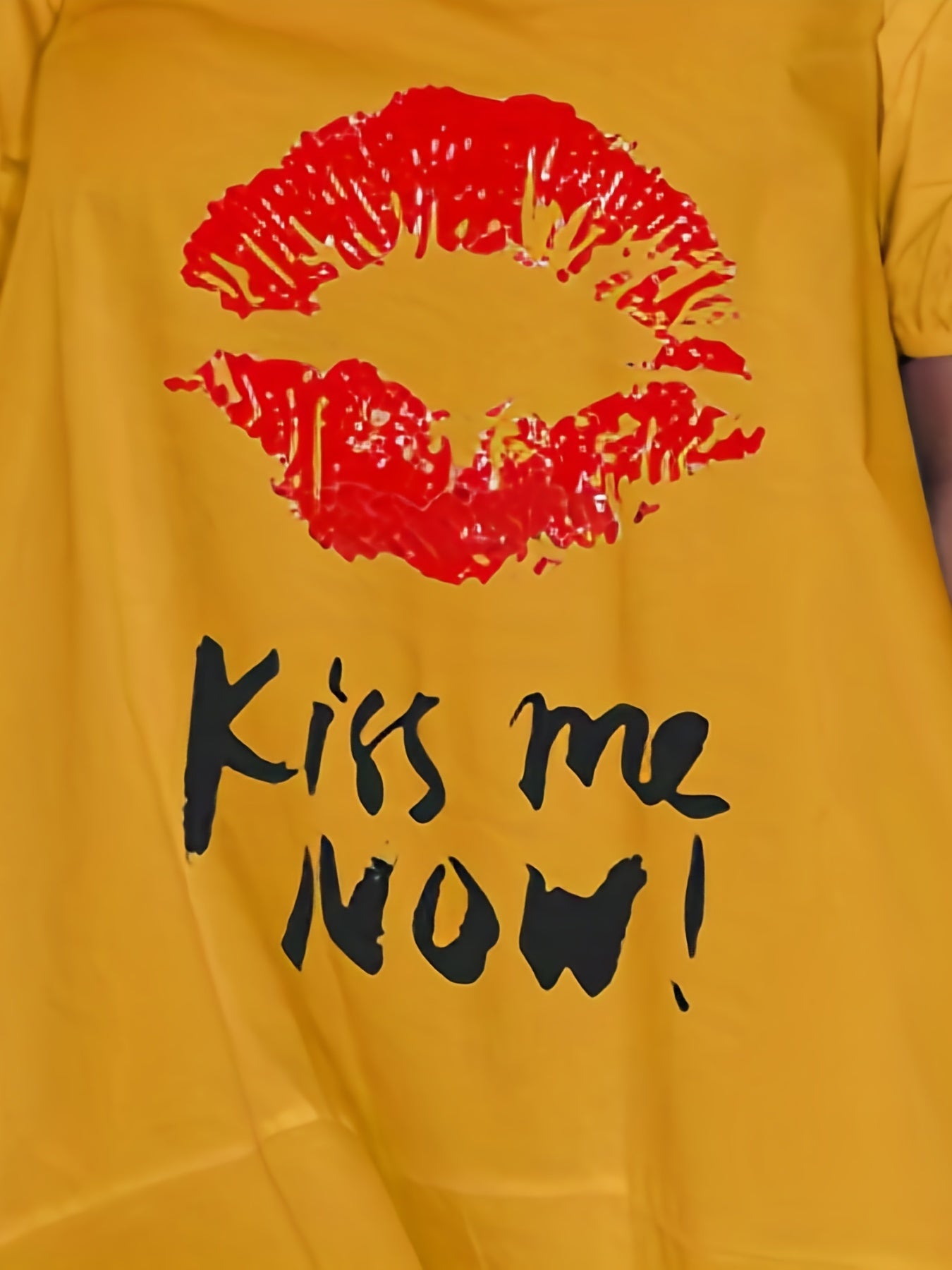 Women's Plus Kiss & Slogan Print Short Sleeve Stretch Dress