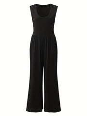 Solid Wide Leg Tank Jumpsuit Casual Sleeveless Jumpsuit