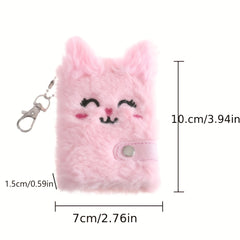 Plush Cat Diary Keychain Notebook - Turmeric Light Purple Pink