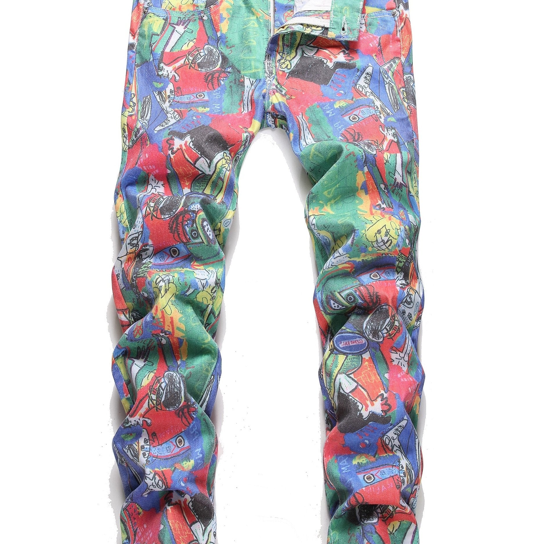 Slim Fit All Over Print Jeans Casual Street Style Denim Pants