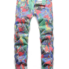 Slim Fit All Over Print Jeans Casual Street Style Denim Pants