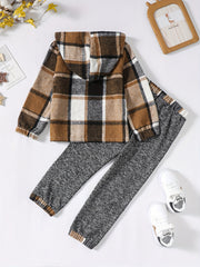 Toddler Boy's Hooded Shirt & Pants Set Plaid Pattern Casual Outfits