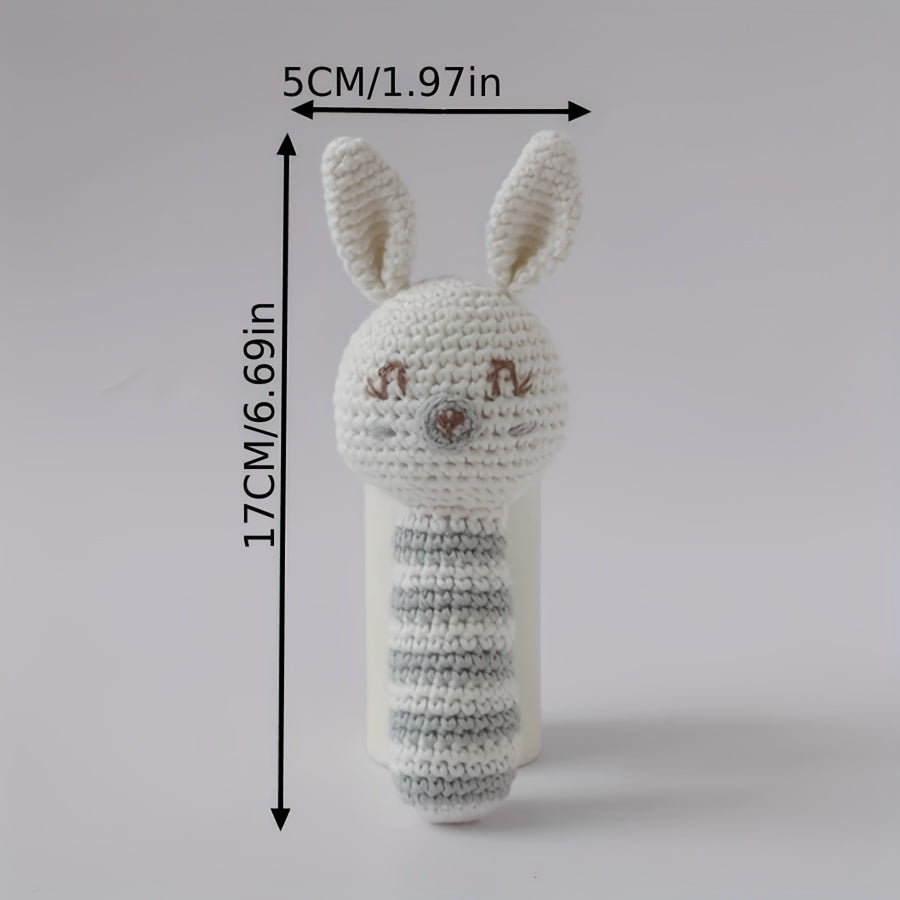 Crochet Rattle Teether Toy Knitted Rabbit Animal Doll with Bell