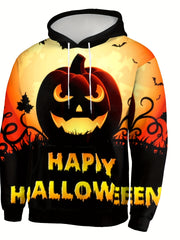 Halloween Print Hoodies Men Graphic Sweatshirt Kangaroo Pocket