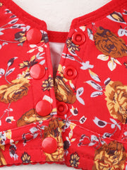 4pcs Wireless Floral Print Front Buckle Bras Women's Lingerie