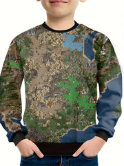 Pixel Map Print Boys Sweatshirt Long Sleeve Pullover Top