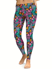 Butterfly Printed Yoga Leggings High Stretch Sports Pants