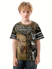 Deer 3D Print Boys T-Shirt Lightweight Short Sleeve Top Summer Kids Outfits