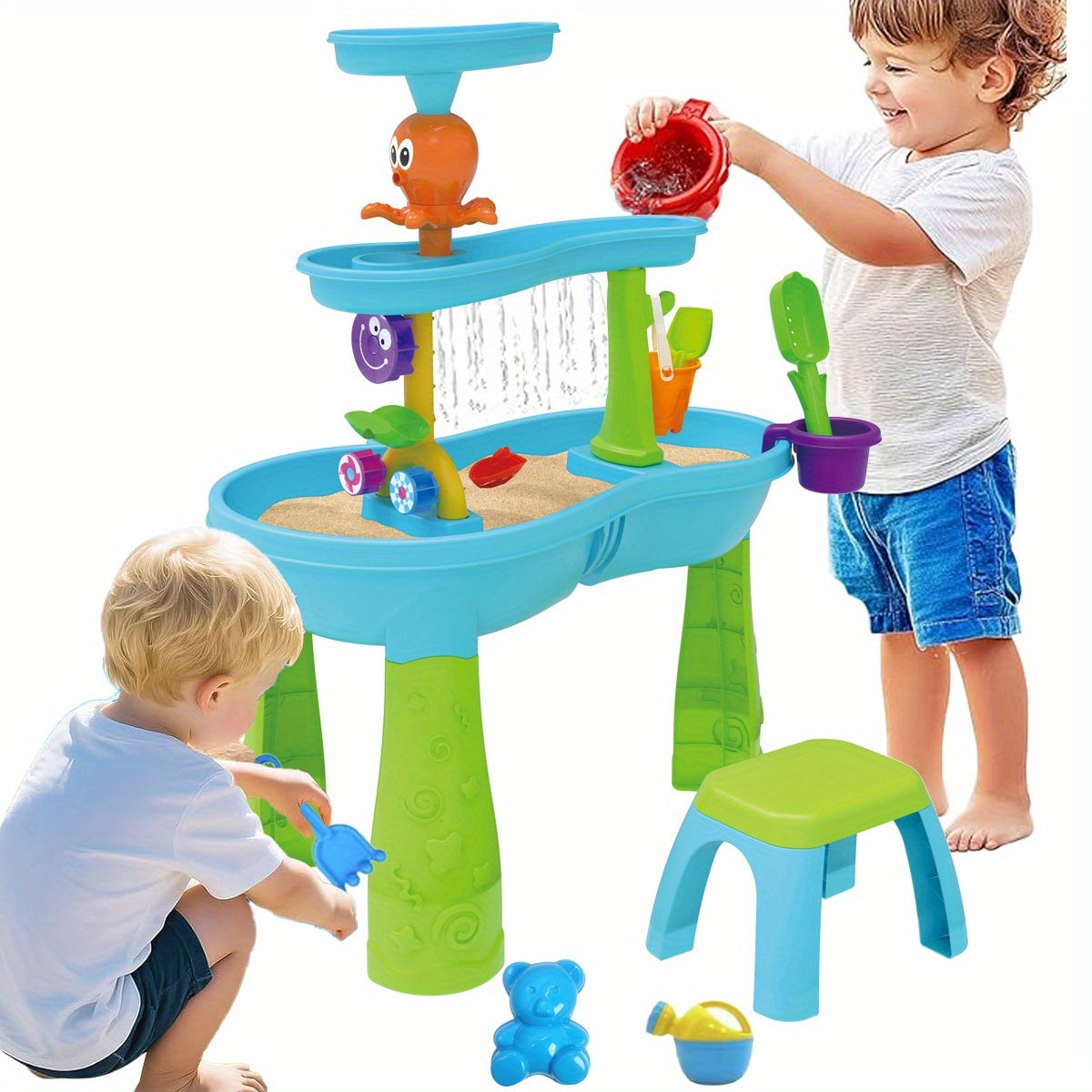 3 Tier Water & Sand Play Table with Slide Ramps & Shelves