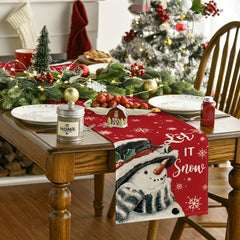 4pcs Red Snowman Polyester Table Runner Placemat