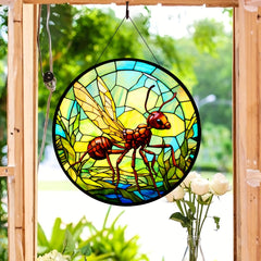 3D Ant Stained Glass Suncatcher Window Wall Decor Gift Nature Plant Mushroom