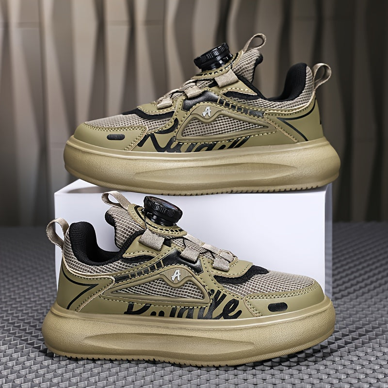 Boys Mesh Sneakers with Rotating Button Breathable Non-slip Shoes