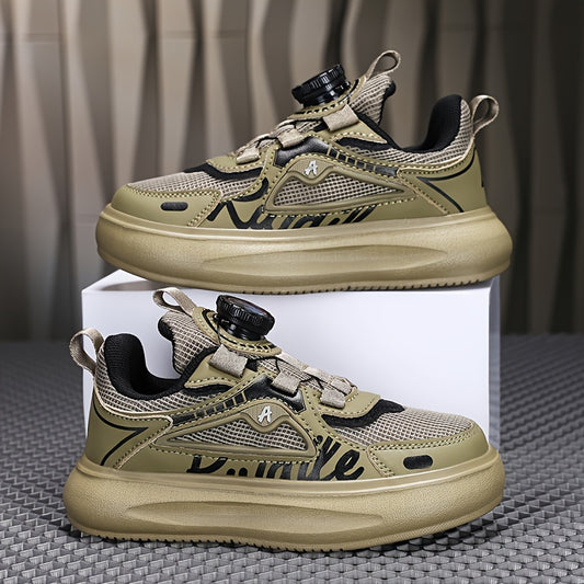Boys Mesh Sneakers with Rotating Button Breathable Non-slip Shoes