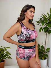 Sports Lingerie Set Allover Print Letter Tape Square Neck Bra & Panty