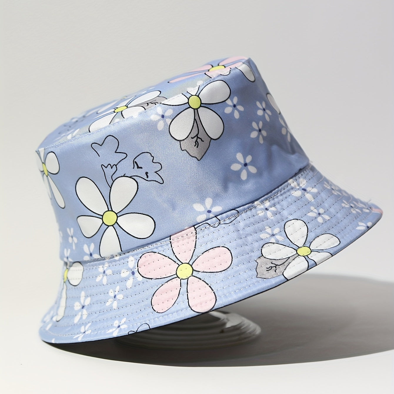 Purple Flower Print Bucket Hat Lightweight Sunscreen Fisherman Cap
