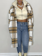 Plaid Drop Shoulder Jacket Casual Flap Pockets Long Jacket