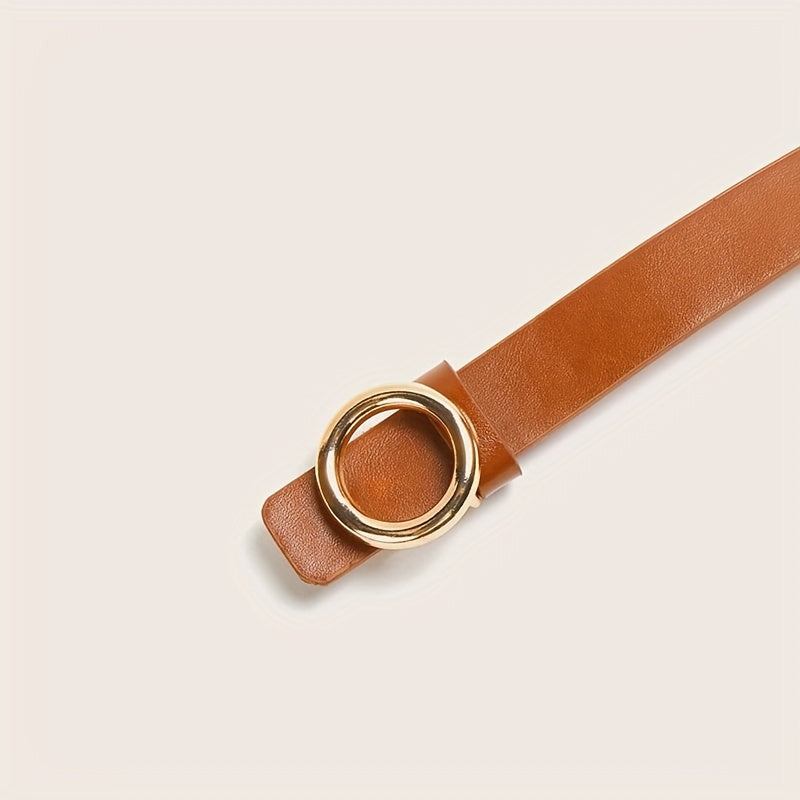 3pcs Round Buckle Leather Belt Set Solid Casual Jeans Pants Belts for Women