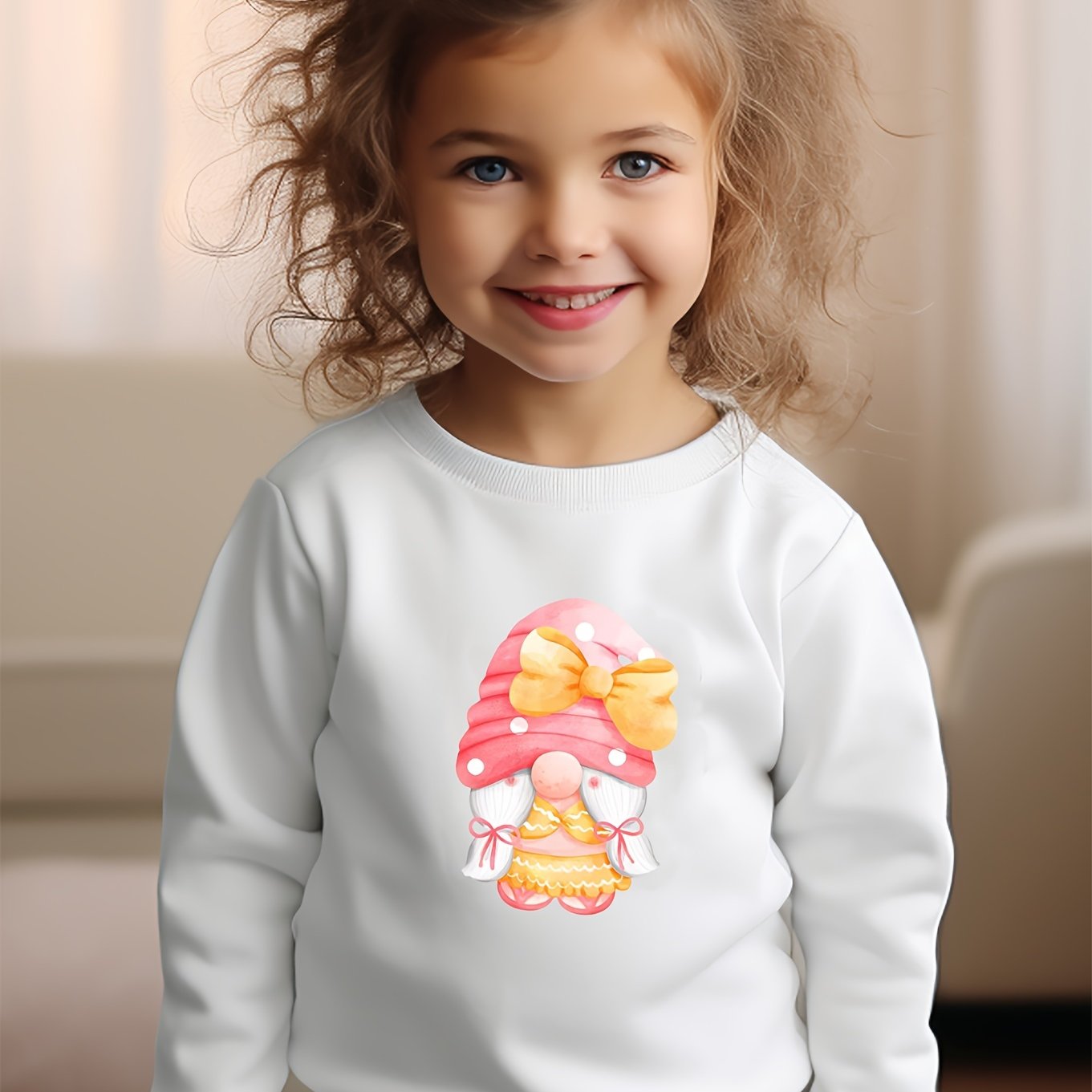 Girls Elf Pattern Crew Neck Long Sleeve Sweatshirt for Spring Fall