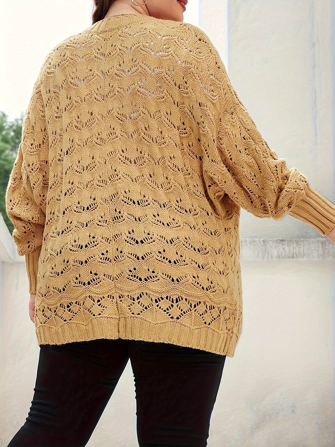 Casual Sweater Women's Plus Solid Jacquard Pointelle Long Sleeve